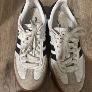 Adidas Men's White and Black Sneakers with Gum Sole